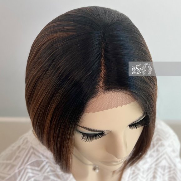 Dark Roots Honey Copper Blonde Ombre Bob Wig | Her Wig Closet | Allie - Picture 5 of 8
